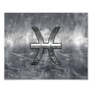 Pisces Zodiac Sign in grunge steel style print
