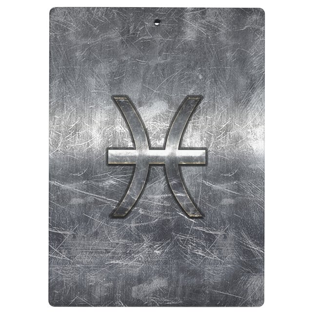 Pisces Zodiac Sign in grunge steel style print Clipboard (Back)
