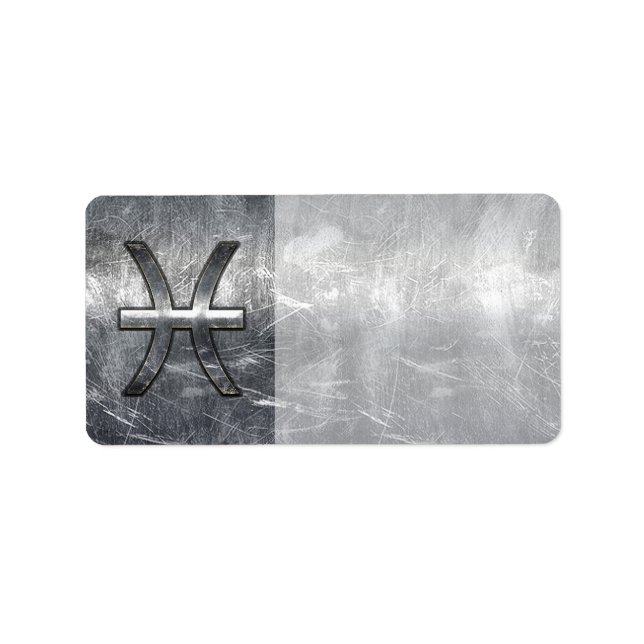 Pisces Zodiac Sign in grunge steel style print Label (Front)