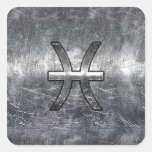 Pisces Zodiac Sign in grunge steel style print Square Sticker