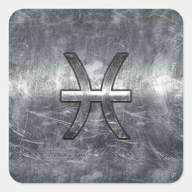 Pisces Zodiac Sign in grunge steel style print Square Sticker (Front)
