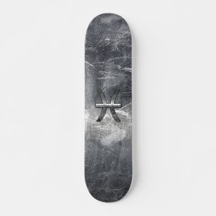 Pisces Zodiac Sign in grunge steel style Skateboard