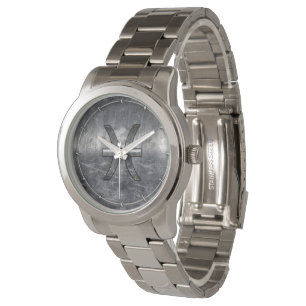 Pisces Zodiac Sign in grunge steel style Watch
