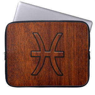 Pisces Zodiac Sign in Mahogany Wood Decor Laptop Sleeve