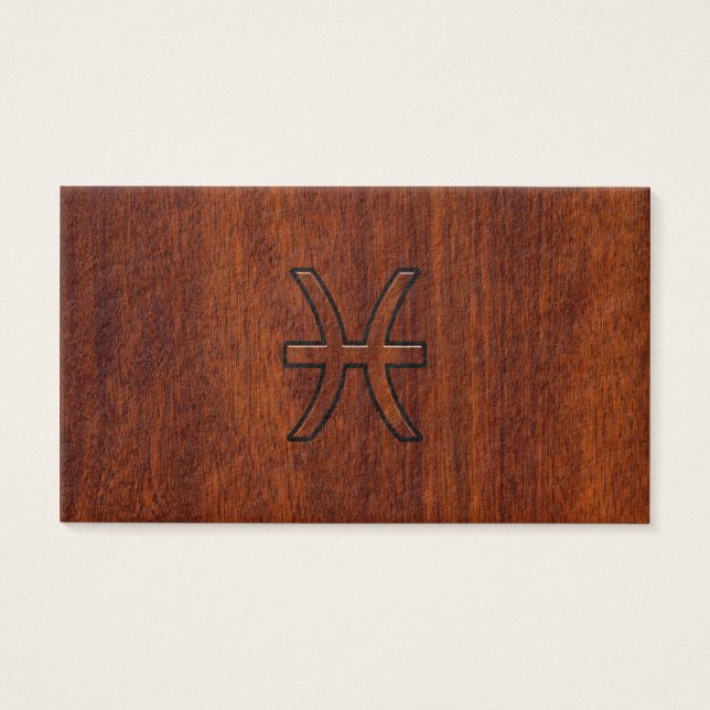 Pisces Zodiac Sign in Mahogany wood grain style (Front)