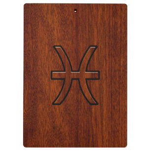 Pisces Zodiac Sign in Mahogany wood grain style Clipboard