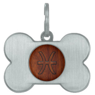 Pisces Zodiac Sign in Mahogany wood style Pet ID Tag