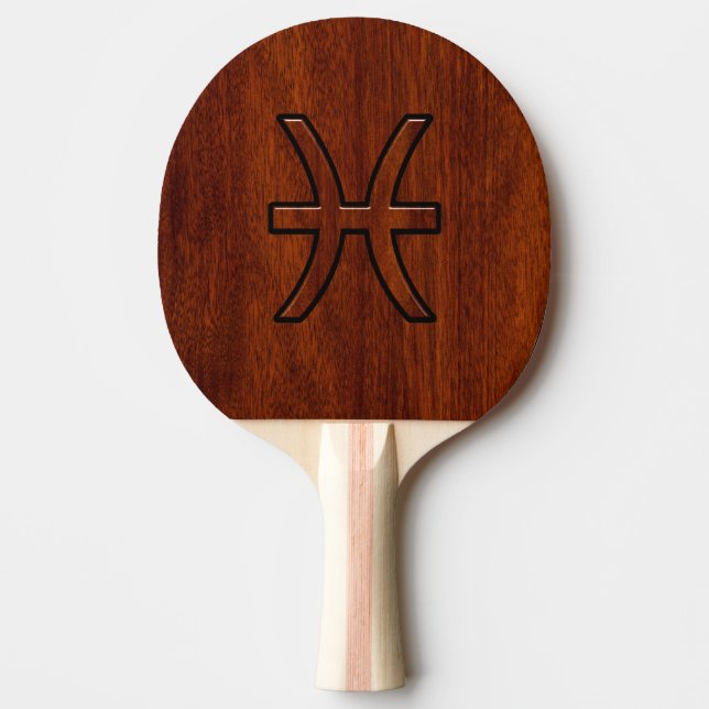 Pisces Zodiac Sign in Mahogany Wood Style Ping Pong Paddle (Front)