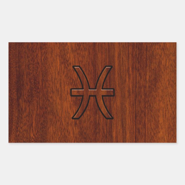 Pisces Zodiac Sign in Mahogany Wood Style Rectangular Sticker (Front)