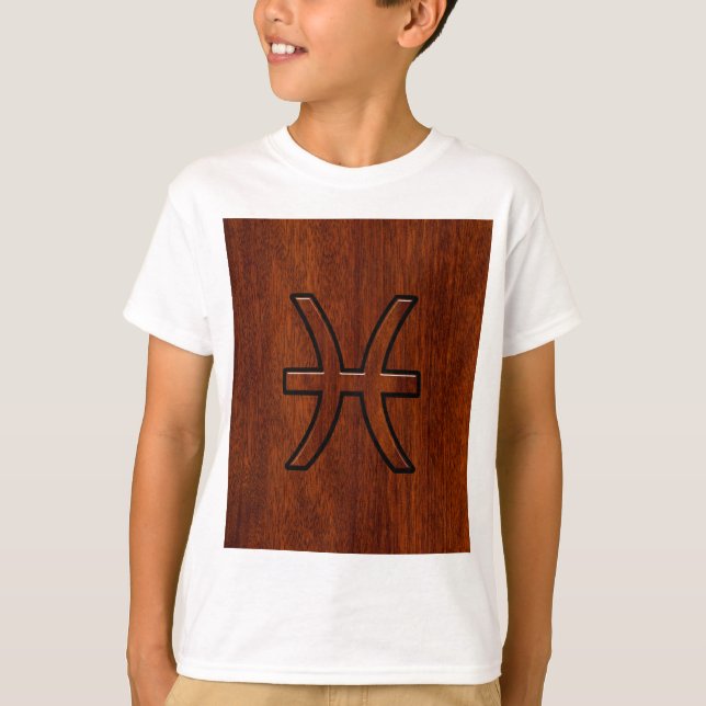 Pisces Zodiac Sign in Mahogany wood style T-Shirt (Front)
