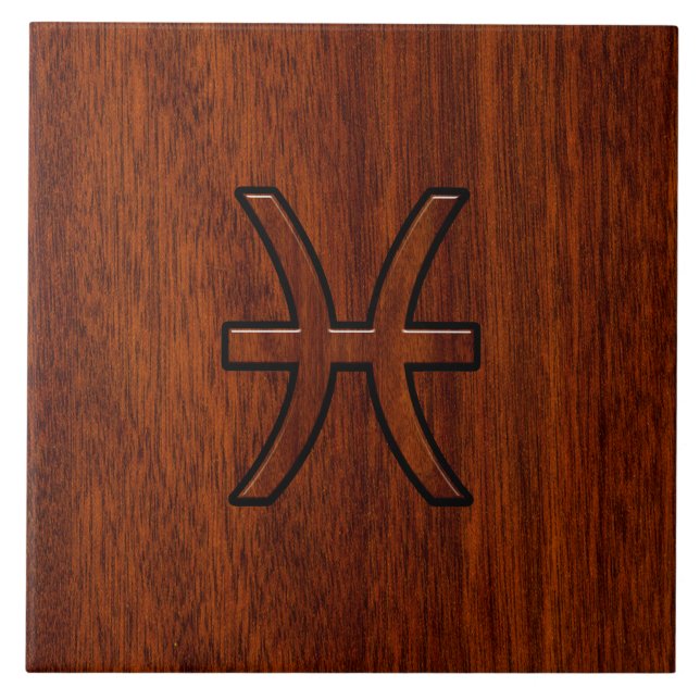 Pisces Zodiac Sign in Mahogany wood style Tile (Front)