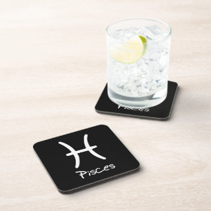 Pisces Zodiac Sign on Black Background Coaster
