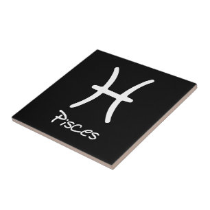 Pisces Zodiac Sign on Black Background Tile