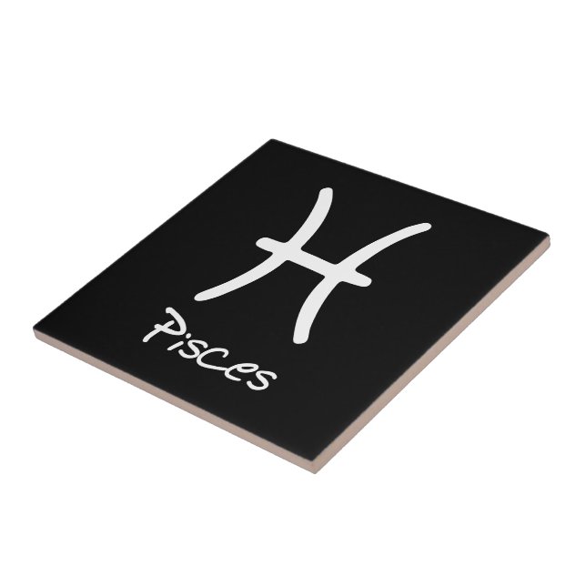 Pisces Zodiac Sign on Black Background Tile (Side)