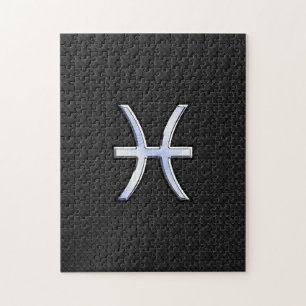 Pisces Zodiac Sign on Black Snake Skin Decor Jigsaw Puzzle