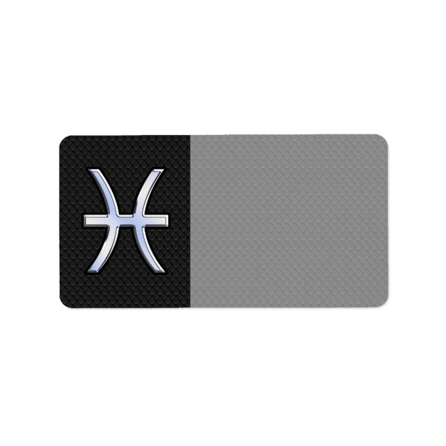 Pisces Zodiac Sign on Black Snake Skin Decor Label (Front)
