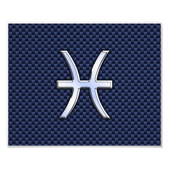 Pisces Zodiac Sign on Blue Carbon Fiber Print (Front)