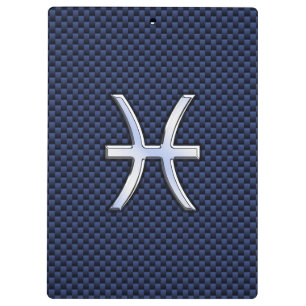 Pisces Zodiac Sign on Blue Carbon Fiber Print Clipboard