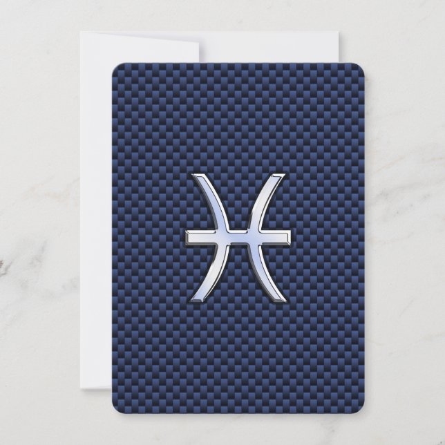 Pisces Zodiac Sign on Blue Carbon Fibre Print (Front)
