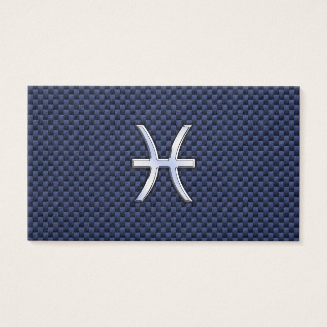 Pisces Zodiac Sign on Blue Carbon Fibre Print (Front)