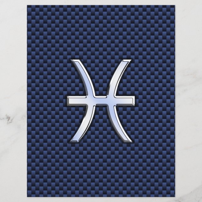 Pisces Zodiac Sign on Blue Carbon Fibre Print Flyer (Front)