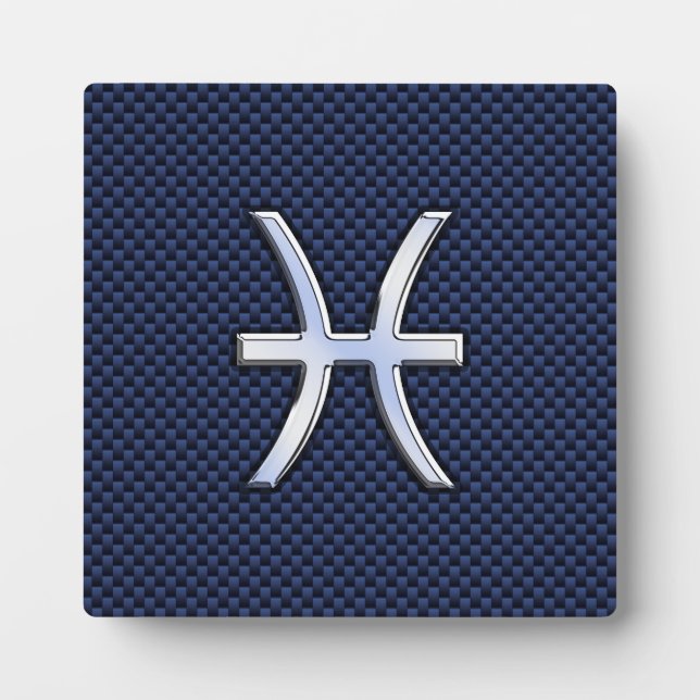 Pisces Zodiac Sign on Blue Carbon Fibre Print Plaque (Front)