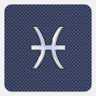 Pisces Zodiac Sign on Blue Carbon Fibre Print Square Sticker