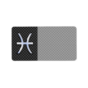 Pisces Zodiac Sign on Carbon Fiber Print Label