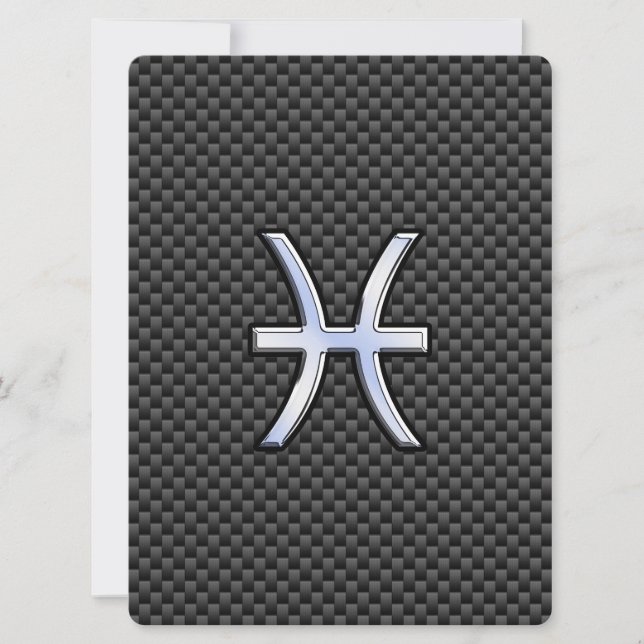 Pisces Zodiac Sign on Carbon Fibre Print (Front)