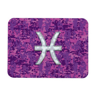 Pisces Zodiac Sign on Fuchsia Digital Camo Magnet