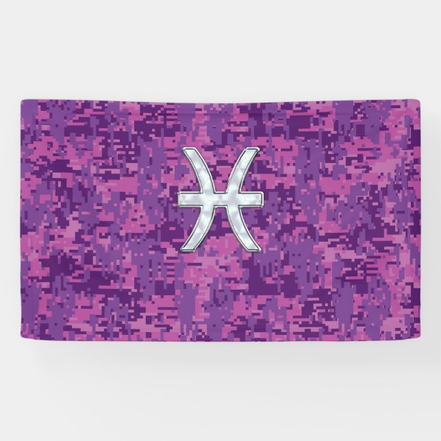 Pisces Zodiac Sign on Fuchsia Pink Digital Camo (Horizontal)