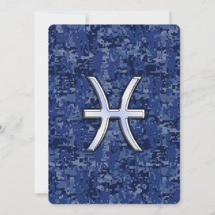 Pisces Zodiac Sign on Navy Blue Digital Camo