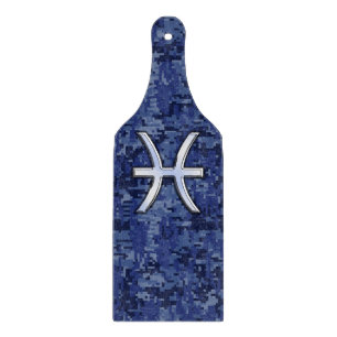 Pisces Zodiac Sign on Navy Blue Digital Camouflage Cutting Board