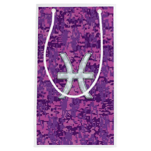 Pisces Zodiac Sign on Pink Digital Camo Small Gift Bag