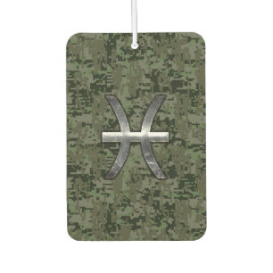 Pisces Zodiac Sign on Woodland Digital Camo Car Air Freshener