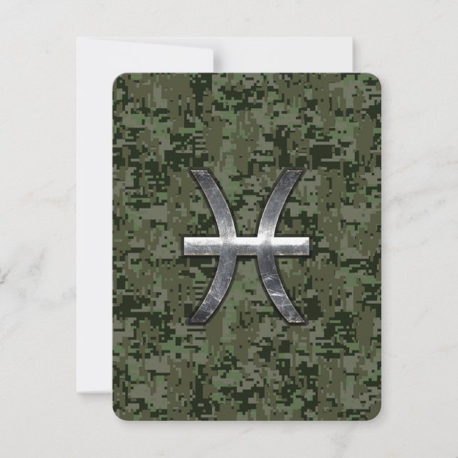 Pisces Zodiac Sign on Woodland Digital Camouflage (Front)