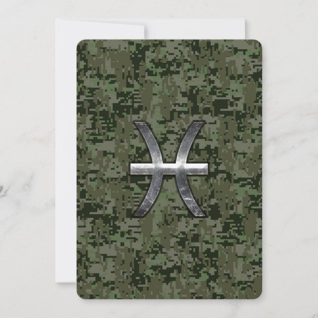Pisces Zodiac Sign on Woodland Digital Camouflage (Front)