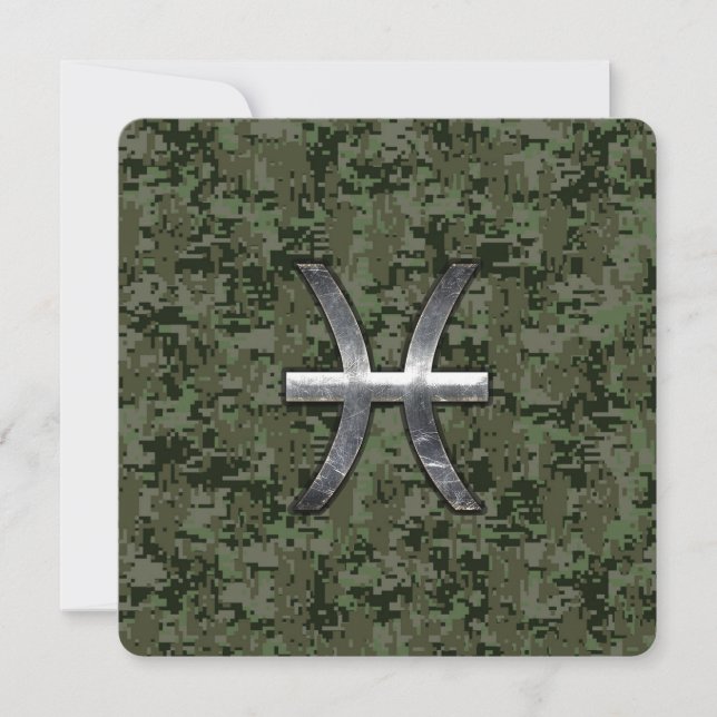 Pisces Zodiac Sign on Woodland Digital Camouflage (Front)