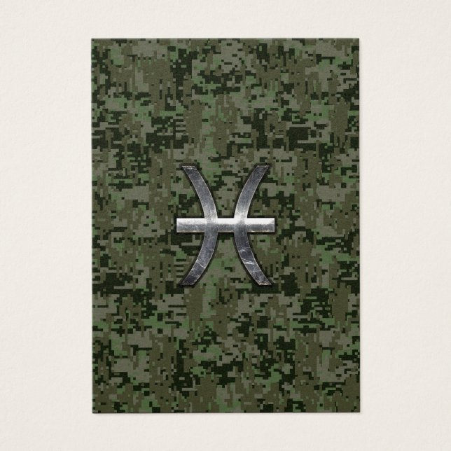 Pisces Zodiac Sign on Woodland Digital Camouflage (Front)
