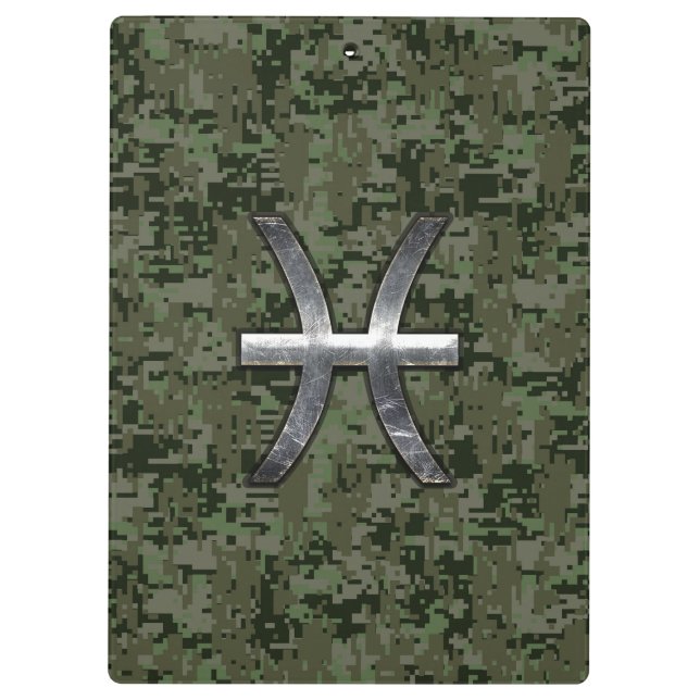 Pisces Zodiac Sign on Woodland Digital Camouflage Clipboard (Back)