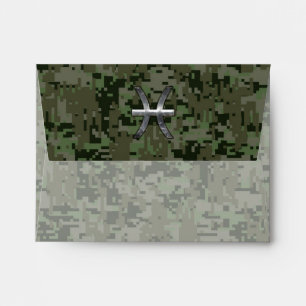 Pisces Zodiac Sign on Woodland Green Digital Camo Envelope