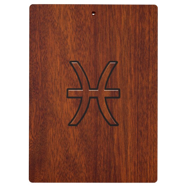 Pisces Zodiac Sign Rich Mahogany wood grain style Clipboard (Back)
