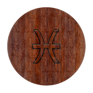 Pisces Zodiac Sign Rich Mahogany wood grain style Cutting Board