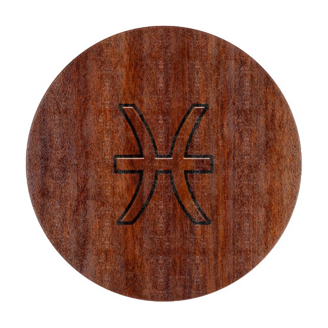 Pisces Zodiac Sign Rich Mahogany wood grain style Cutting Board (Front)