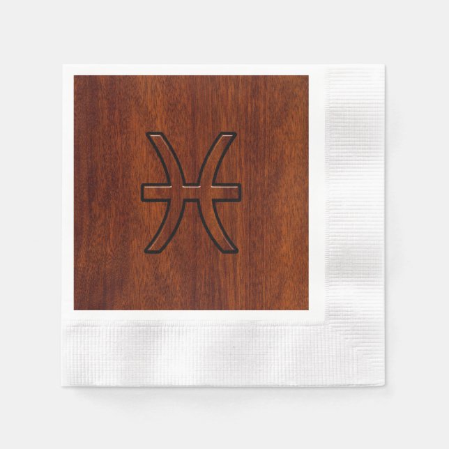 Pisces Zodiac Sign Rich Mahogany wood grain style Napkin (Front)