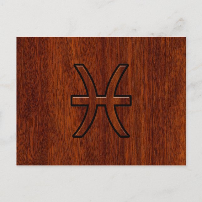 Pisces Zodiac Sign Rich Mahogany wood grain style Postcard (Front)