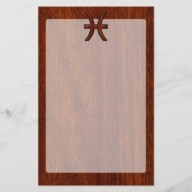 Pisces Zodiac Sign Rich Mahogany wood grain style Stationery (Front)