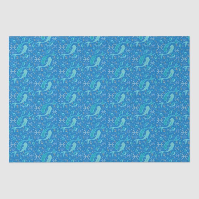 Pisces zodiac sign sea blue modern tissue paper (Front)