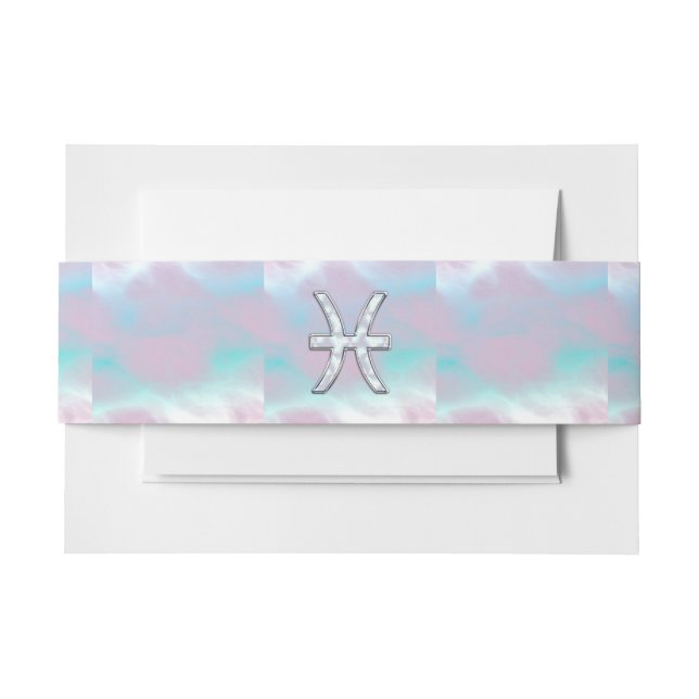 Pisces Zodiac Sign Stylish Mother of Pearl Invitation Belly Band (Front Example)