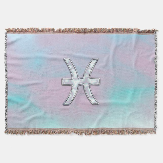 Pisces Zodiac Sign Stylish Mother of Pearl Throw Blanket (Front)